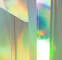 Silent Echo I: abstract light & color photograph w/ silver, blue, red, & green