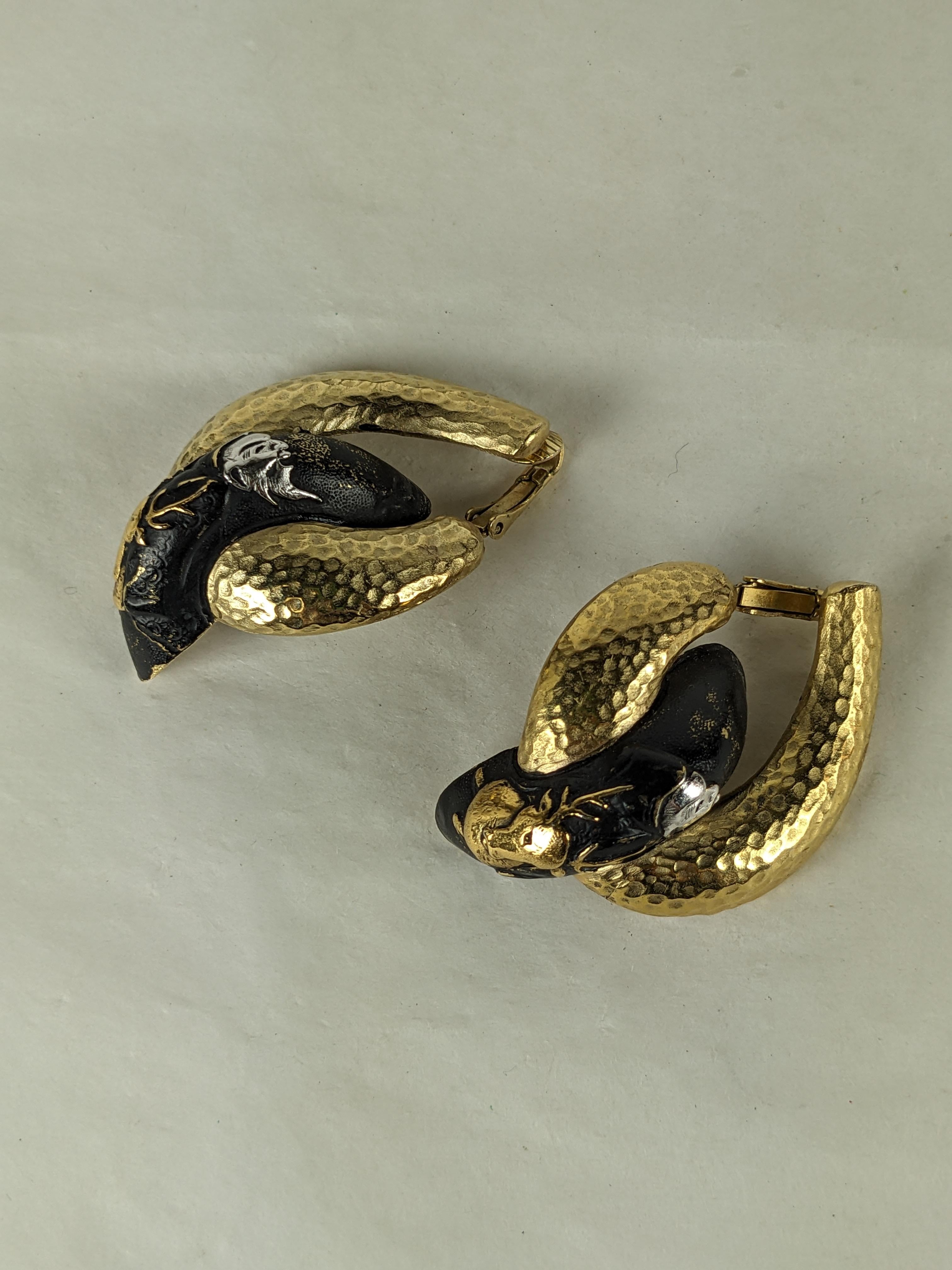 Artisan Diane Love for Trifari Shakudo Style Earrings For Sale