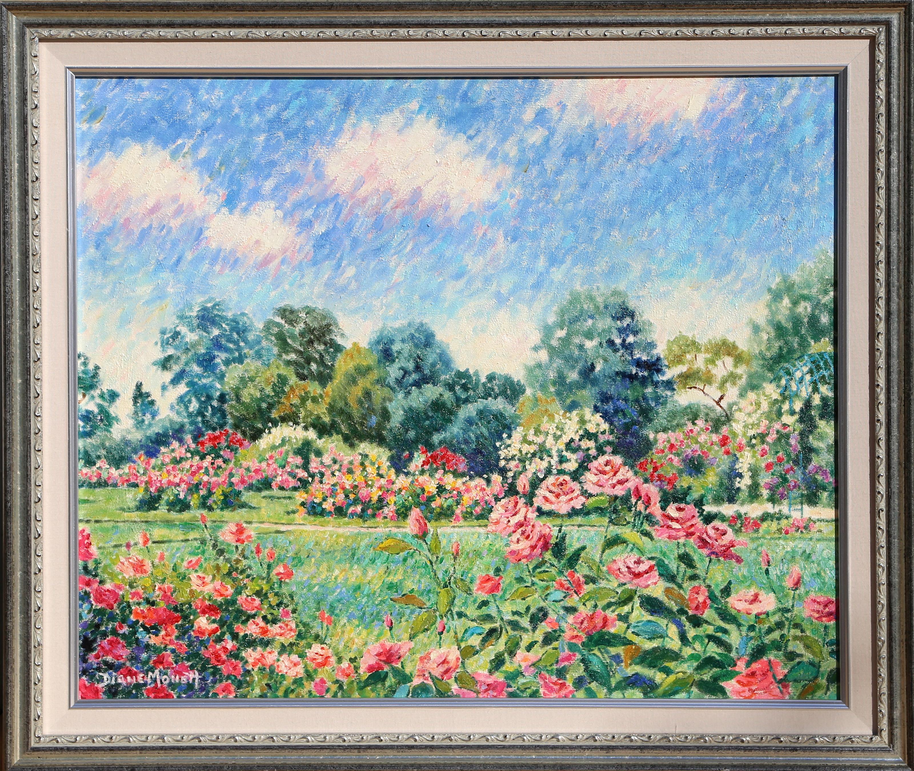 Diane Monet’s stunning Impressionistic painting is filled with bright sunlight that enlivens the roses and grassy fields in this dreamy landscape scene.

Dream
Diane Monet, American
Oil on Canvas, signed
Size: 20 x 24 in. (50.8 x 60.96 cm)
Frame