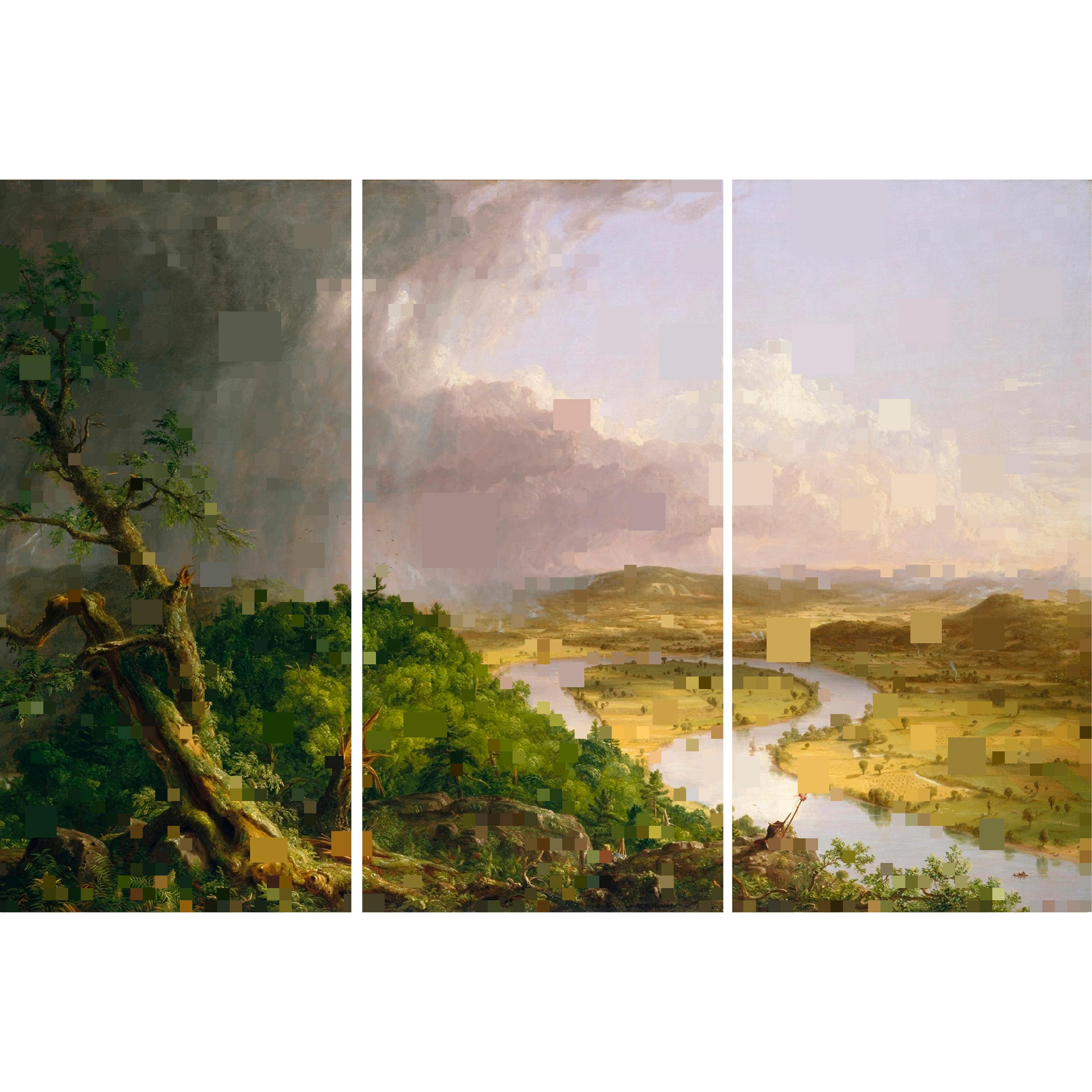 Diane Rosenblum Landscape Painting - After Thomas Cole the Oxbow, Triptych