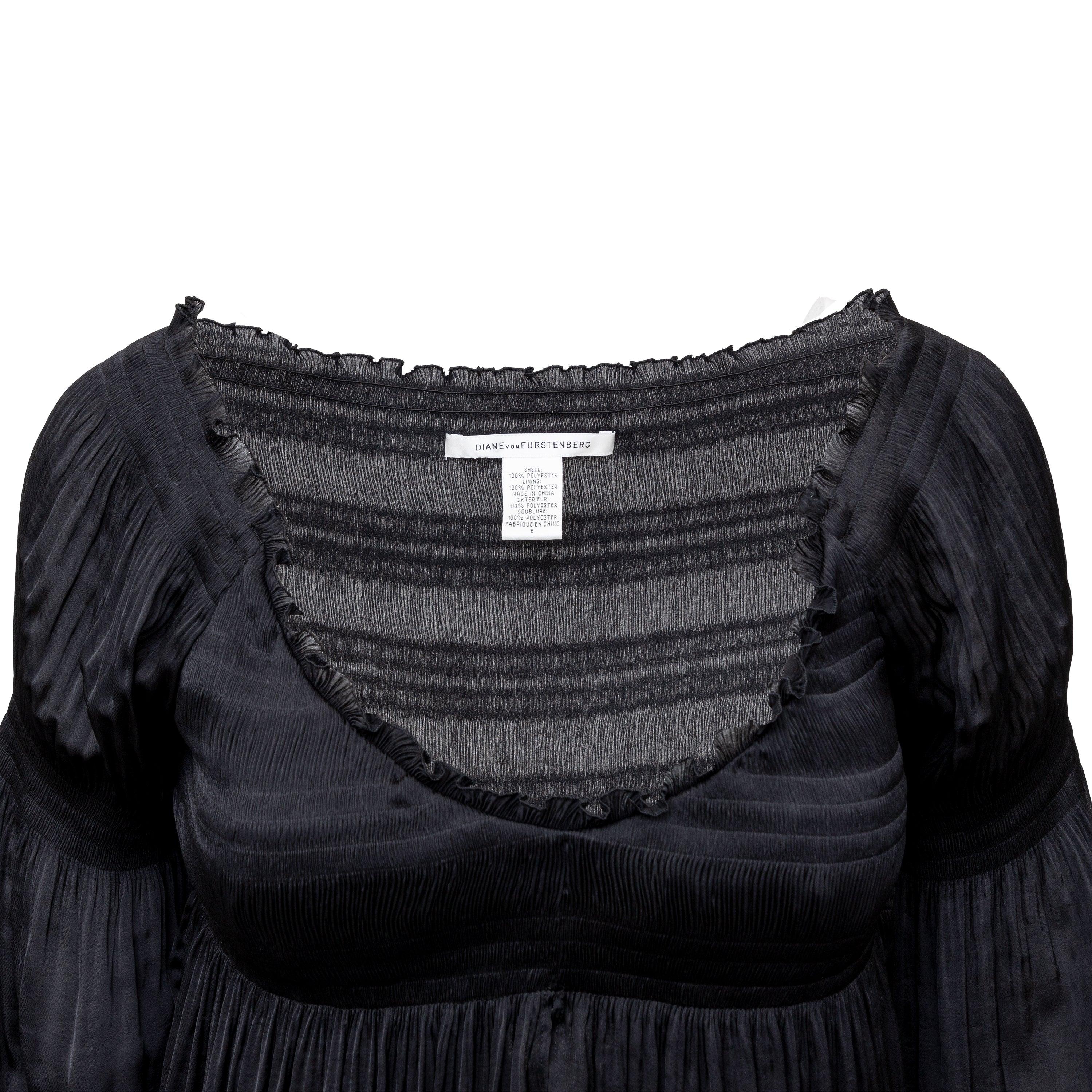 Black Diane von Furstemberg Pleated Blouse - '00s For Sale