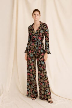Diane von Furstenberg 1970s Floral Wrap Blouse & Flared Pants Set