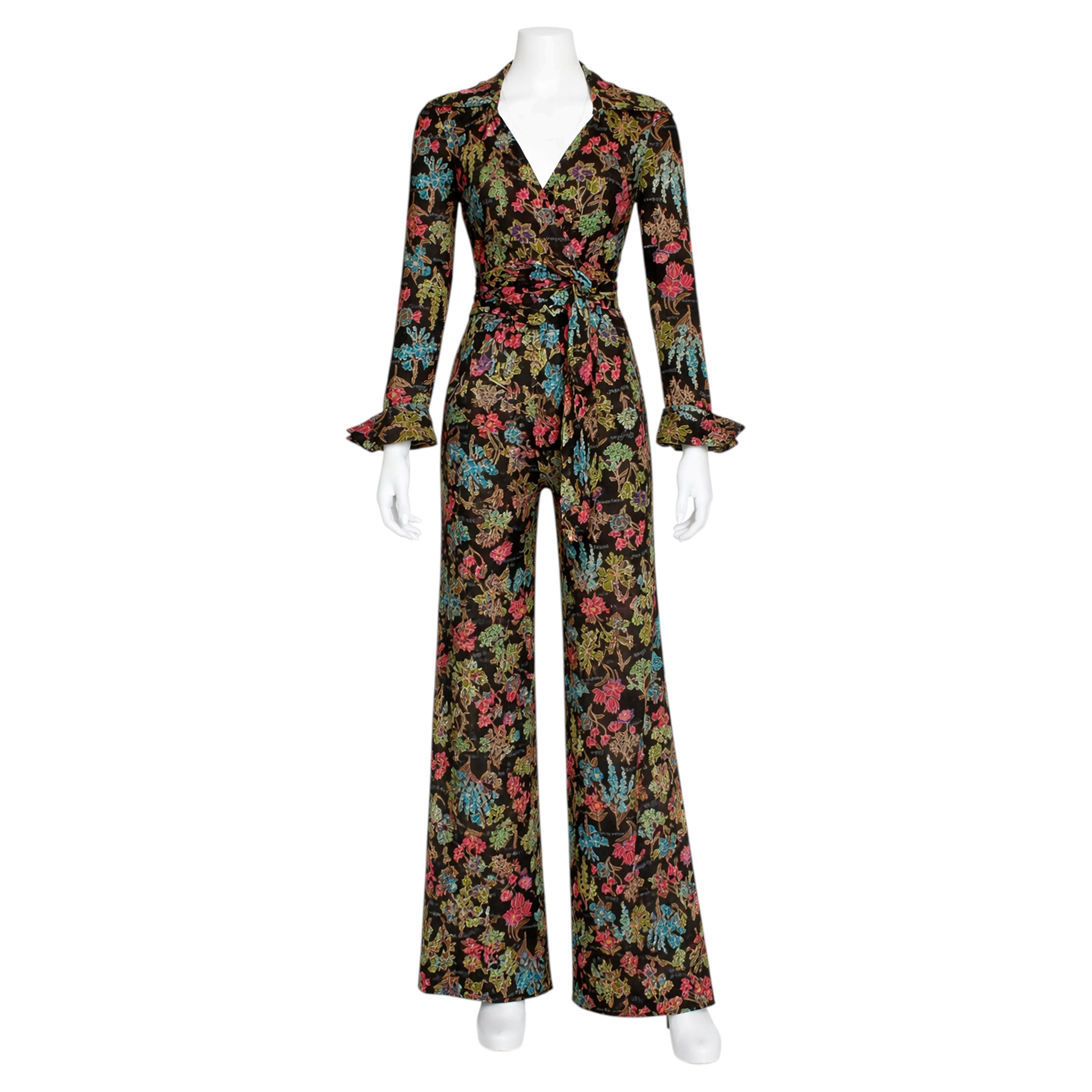 Diane von Furstenberg 1970s Floral Wrap Blouse & Flared Pants Set