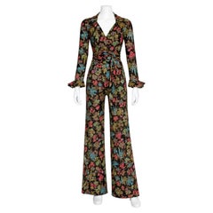Diane von Furstenberg 1970s Floral Wrap Blouse & Flared Pants Set