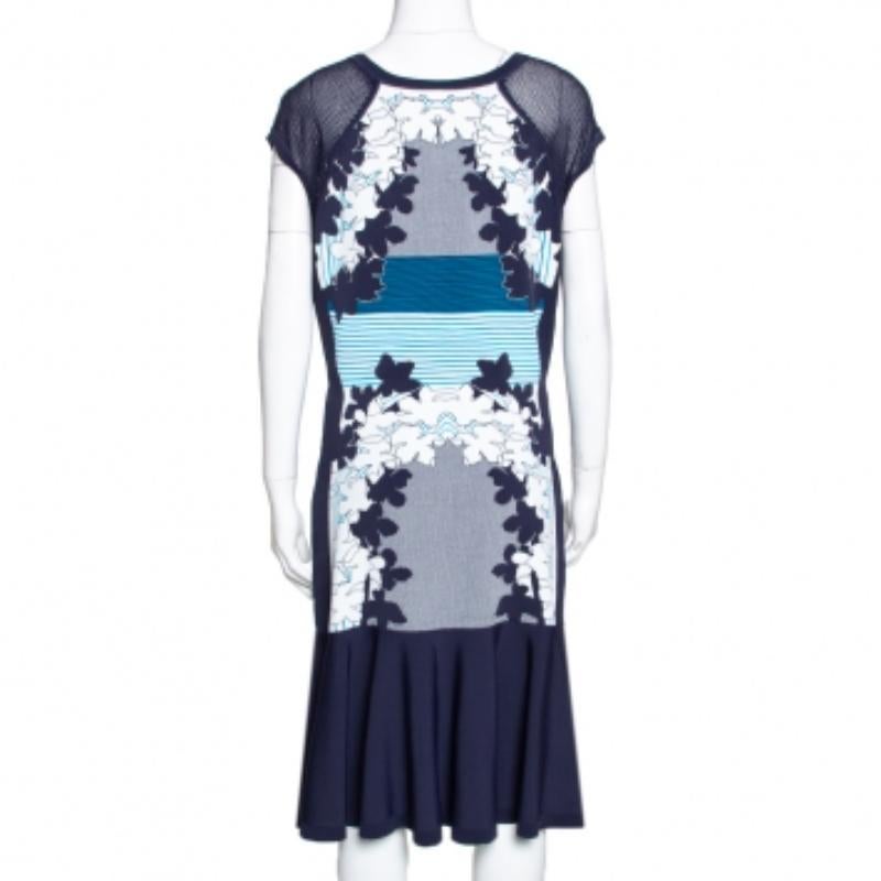 Diane von Furstenberg Admiral Marineblau & Elfenbein Intarsienstrick Jalen Kleid L (Schwarz) im Angebot