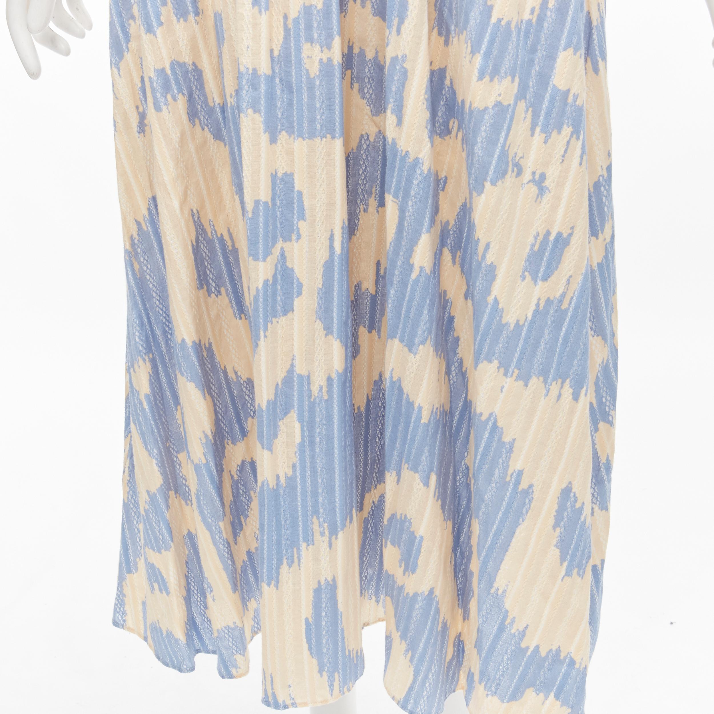 DIANE VON FURSTENBERG beige blue print lattice embroidery puff sleeve dress US8 For Sale 4