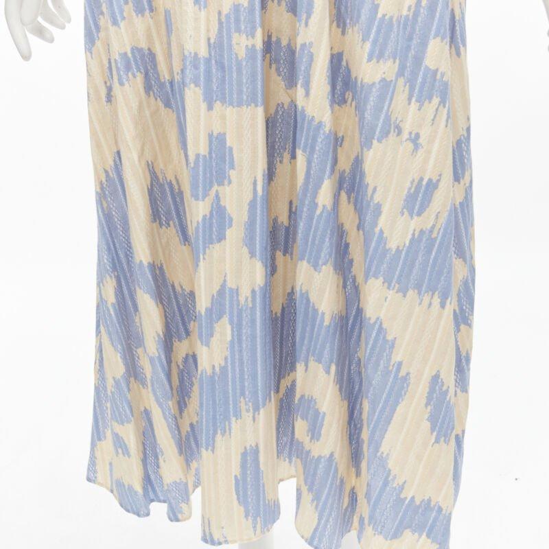 DIANE VON FURSTENBERG beige blue print lattice embroidery puff sleeve dress US8 For Sale 3