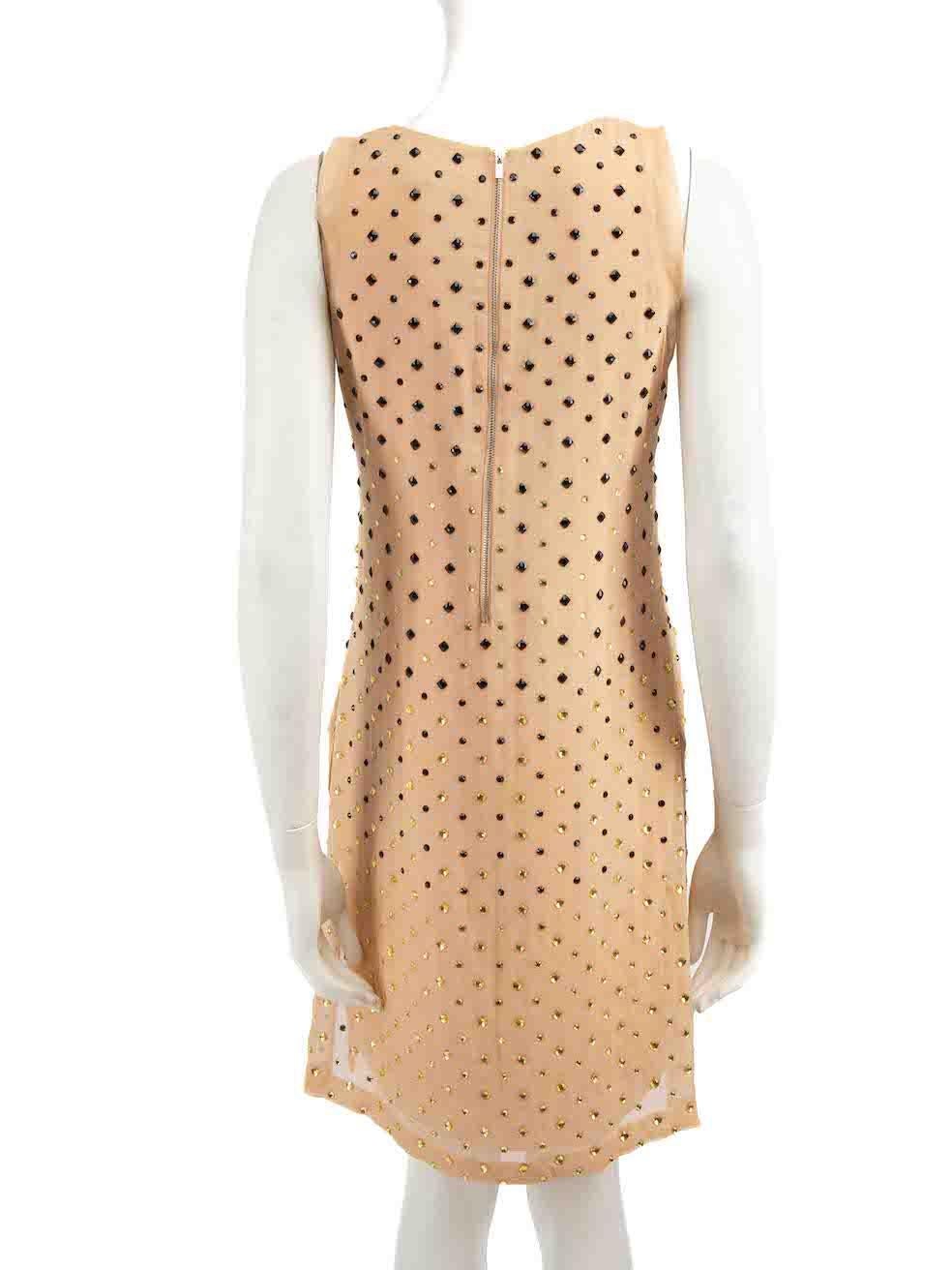 Diane Von Furstenberg Beige Silk Embellished Dress Size L In Good Condition For Sale In London, GB