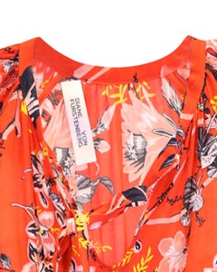 Diane Von Furstenberg Bethay Floral Printed Maxi Wrap Dress in Orange Silk