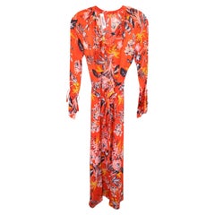 Diane Von Furstenberg Bethay Floral Printed Maxi Wrap Dress in Orange Silk