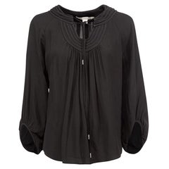Diane von Furstenberg Black 3/4 Length Sleeves Tie Neck Blouse Size S