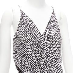 DIANE VON FURSTENBERG black abstract print silk blend wrap top jumpsuit US0 XS