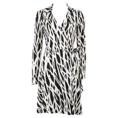 Diane Von Furstenberg Black Abstract Wrap Dress Size S