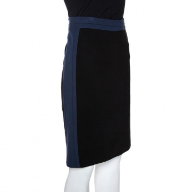 Diane Von Furstenberg Black & Blue Knit Panel Marta Framed Skirt L (Schwarz) im Angebot