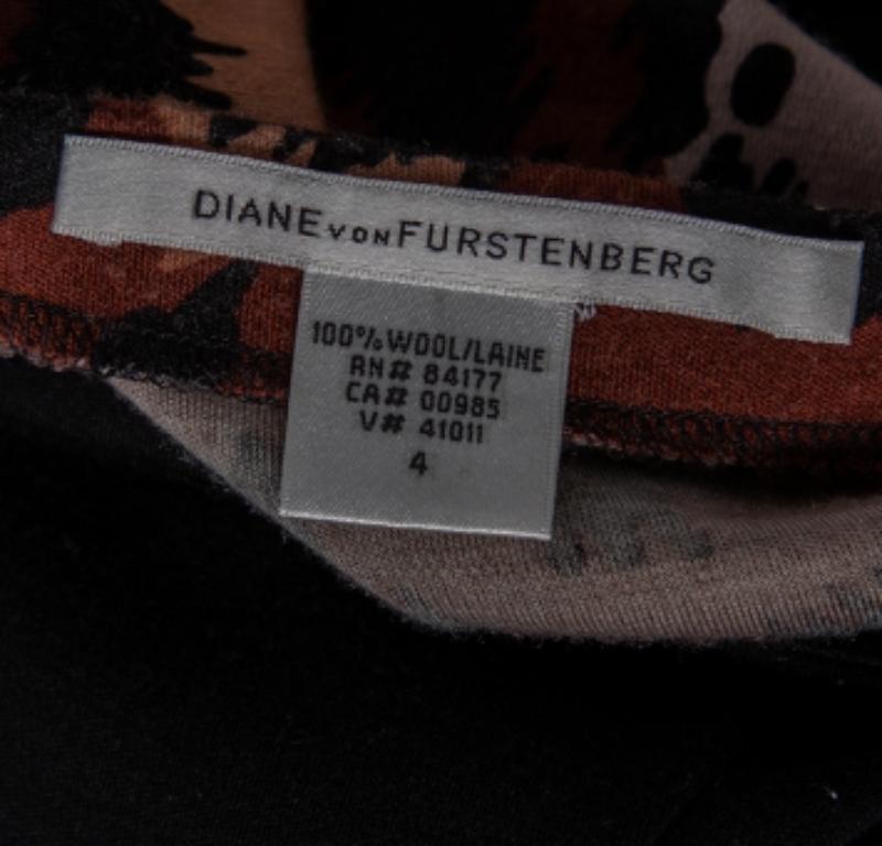 Diane von Furstenberg Black & Brown Leopard Printed Wool Masankay Dress S 1