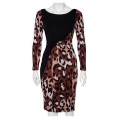 Diane von Furstenberg Vestido Masankay de lana con estampado de leopardo negro y marrón S