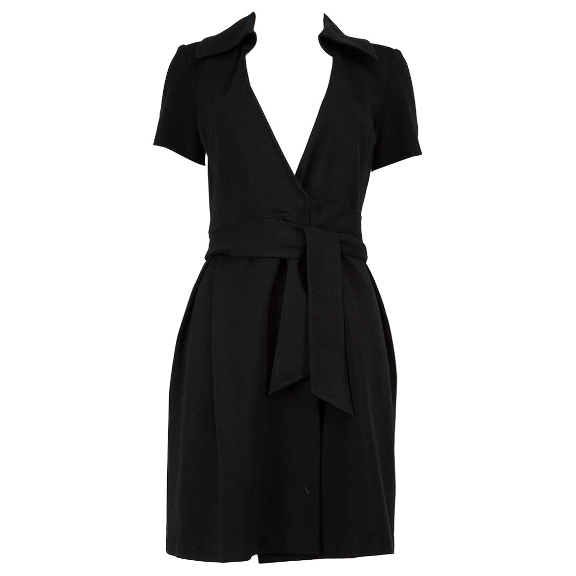 Diane Von Furstenberg Black Collar Belted Wrap Dress Size S