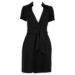 Diane Von Furstenberg Black Collar Belted Wrap Dress Size S
