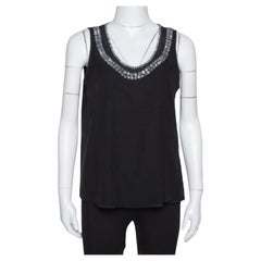 Diane Von Furstenberg Black Crystal Embellished Silk Ade Top S