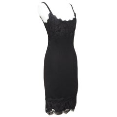 DIANE VON FURSTENBERG Black Dress Lace Spaghetti Strap Knee Length Sz 4