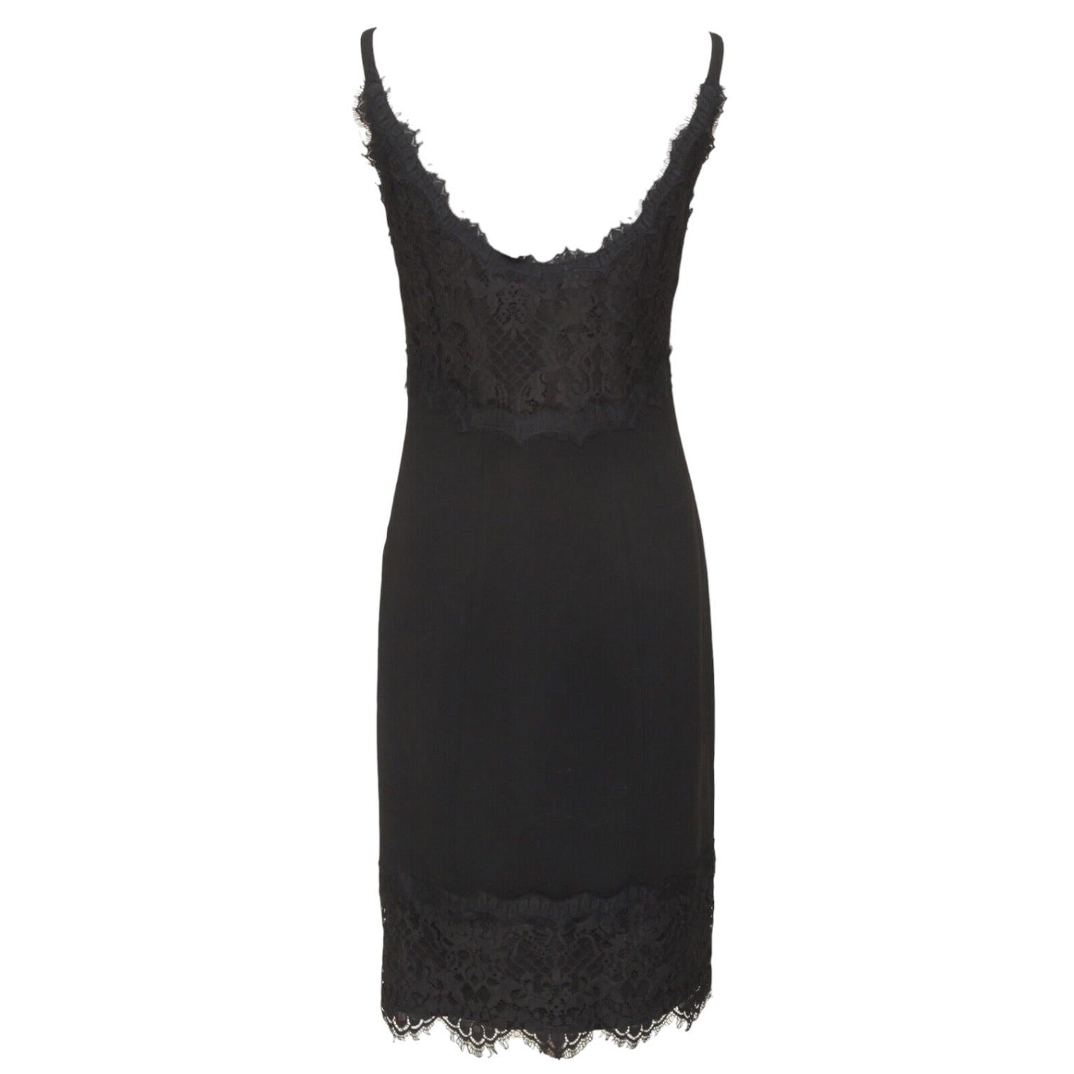 Women's DIANE VON FURSTENBERG Black Dress Lace Spaghetti Strap Knee Length Sz 4 For Sale