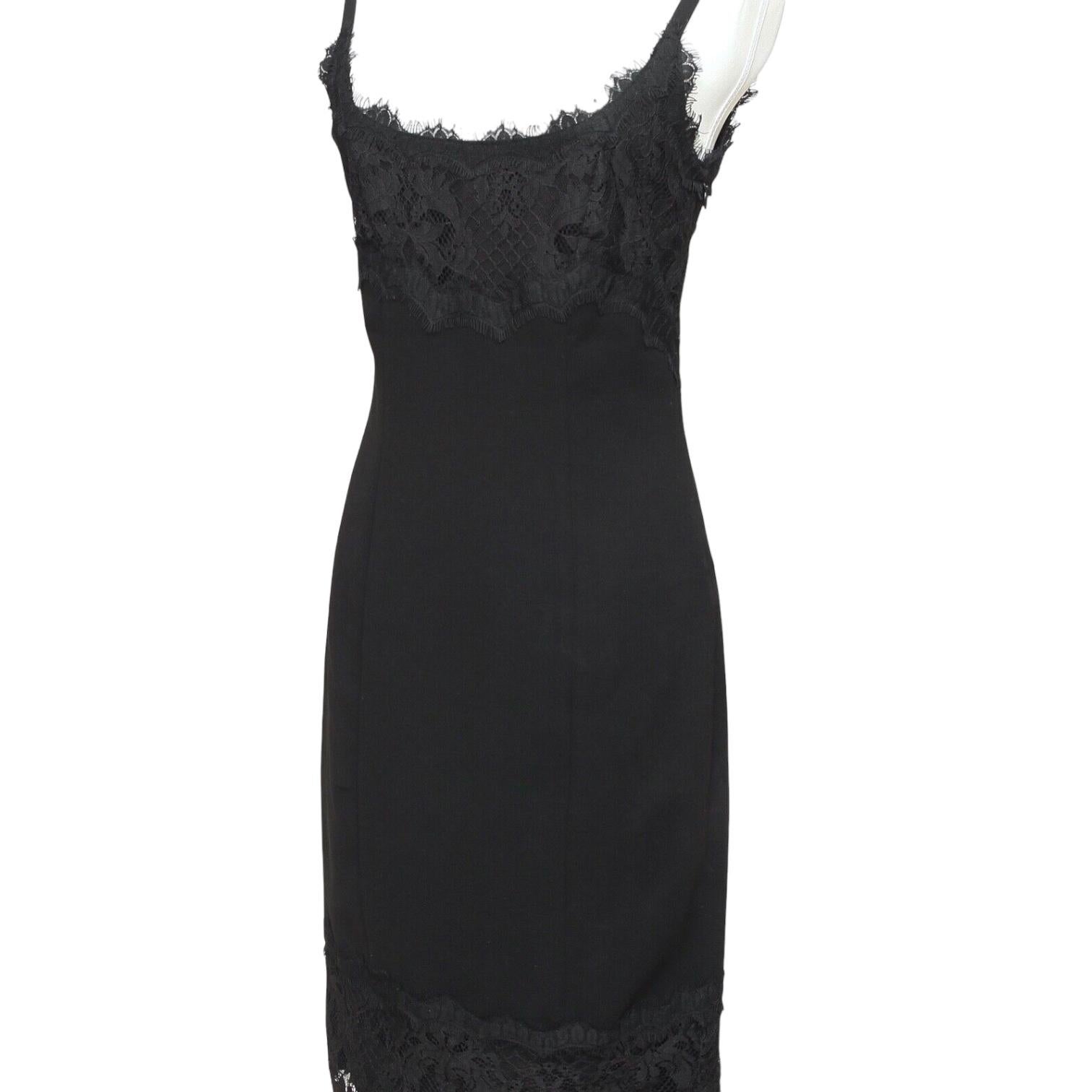 DIANE VON FURSTENBERG Black Dress Lace Spaghetti Strap Knee Length Sz 4 For Sale 1