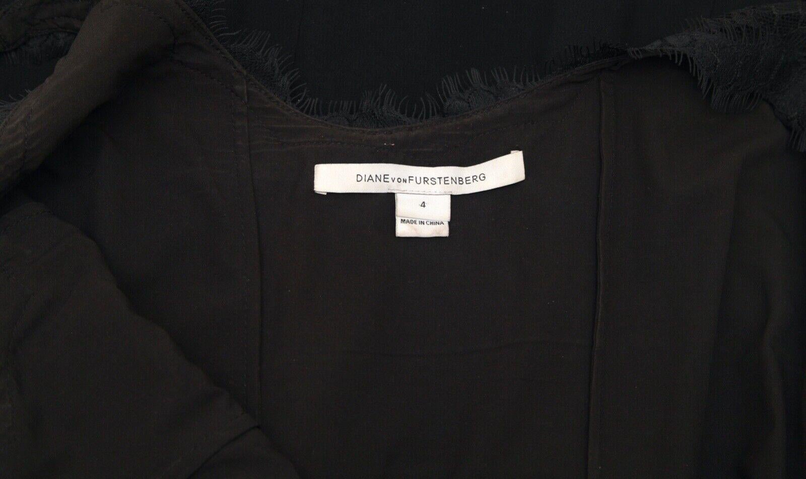 DIANE VON FURSTENBERG Black Dress Lace Spaghetti Strap Knee Length Sz 4 For Sale 3