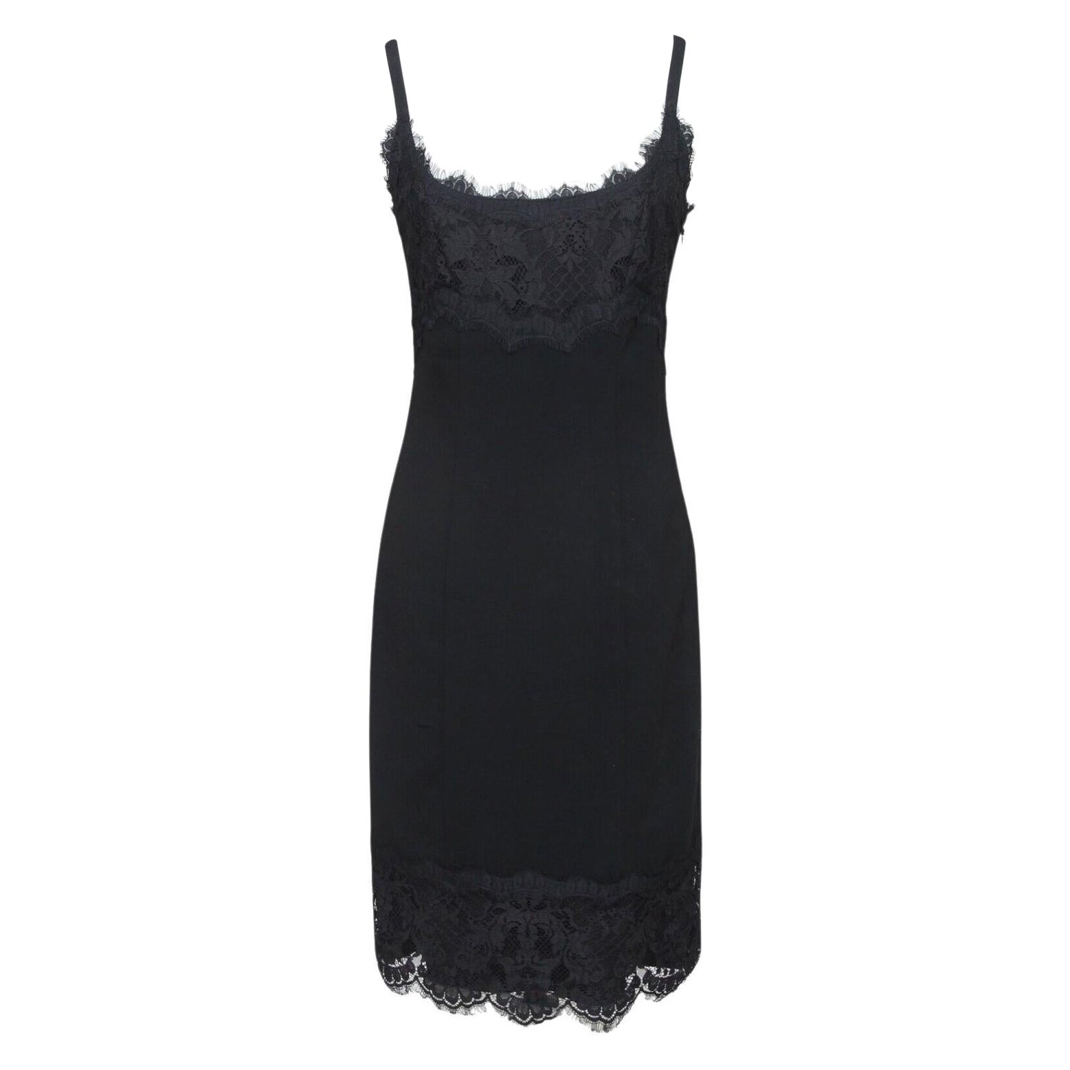 DIANE VON FURSTENBERG Black Dress Lace Spaghetti Strap Knee Length Sz 4 For Sale
