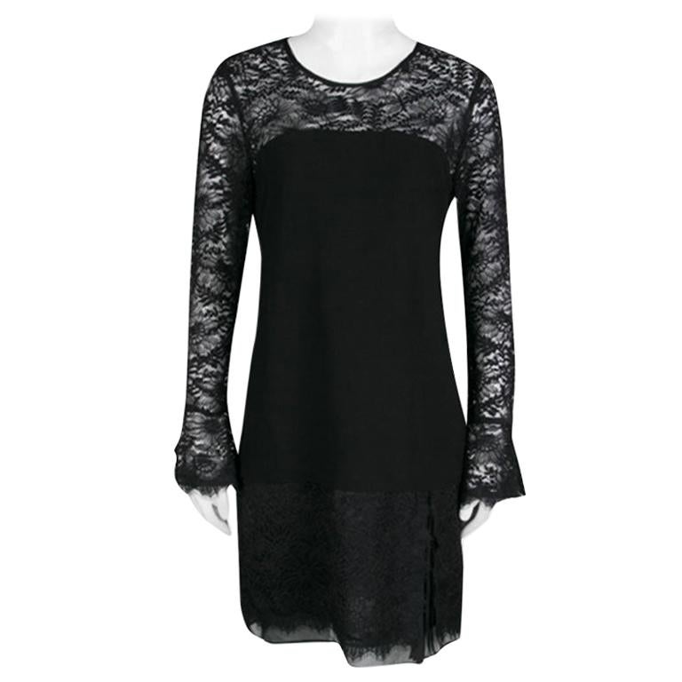 Diane Von Furstenberg Black Drop Waist Lavana Lace Dress M