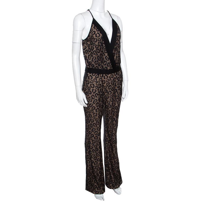 Diane Von Furstenberg Black Embellished Lace Zadie Jumpsuit M In Excellent Condition In Dubai, Al Qouz 2