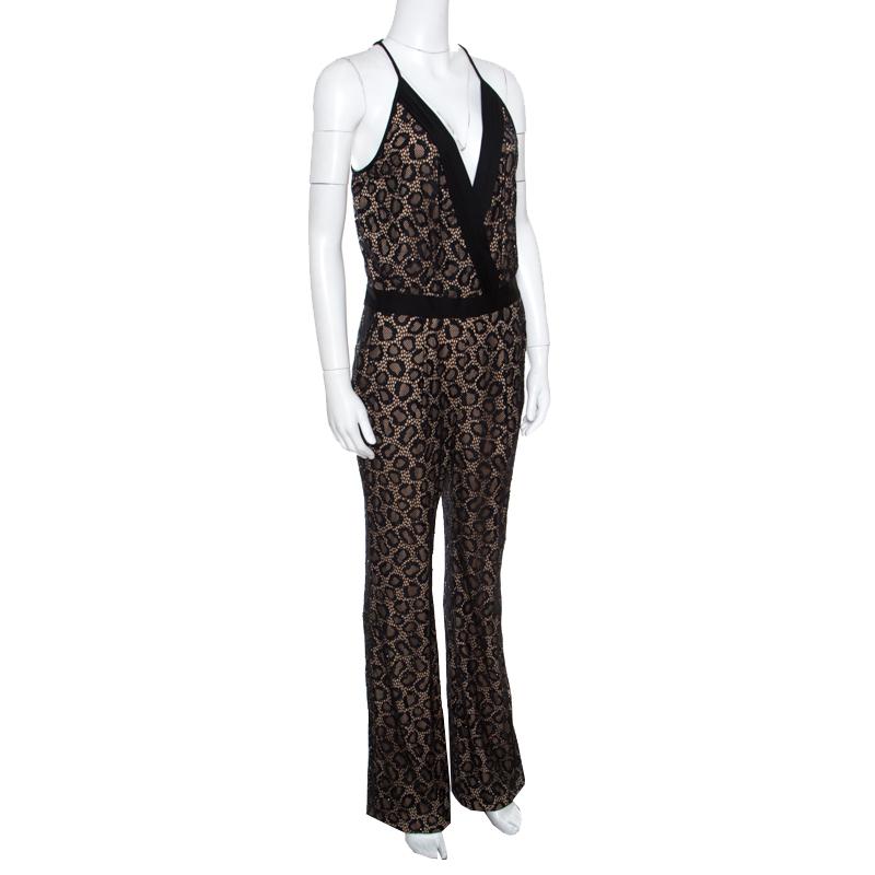 Diane Von Furstenberg Black Embellished Lace Zadie Jumpsuit S In Excellent Condition In Dubai, Al Qouz 2