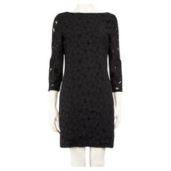 Used Diane Von Furstenberg Black Floral Lace Accent Dress Size XL