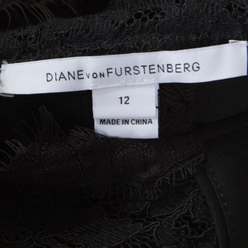 Diane von Furstenberg Black Floral Lace Bodice Detail Maddie Dress L 3