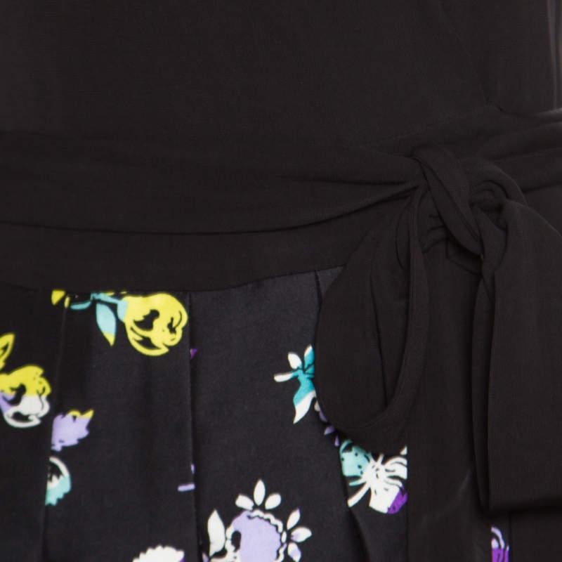 Diane Von Furstenberg Black Floral Printed Wool and Silk Jewel Wrap Dress M 2