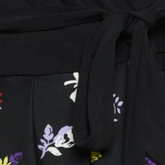 Diane Von Furstenberg Black Floral Printed Wool and Silk Wrap Dress S