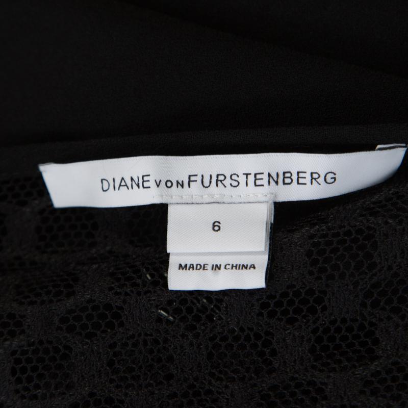 Diane von Furstenberg Black Fringe Embellished Lace Back Margherita Dress M  3
