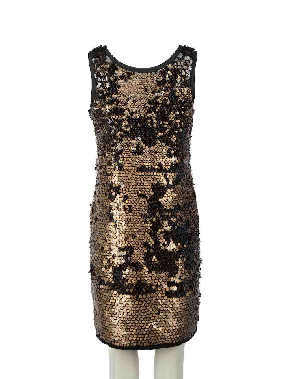 Diane Von Furstenberg Black & Gold Sequin Mini Dress Size XS In Excellent Condition For Sale In London, GB