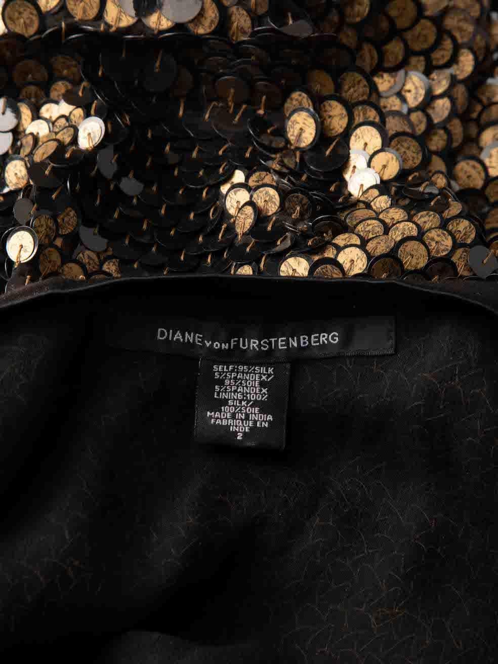 Women's Diane Von Furstenberg Black & Gold Sequin Mini Dress Size XS For Sale