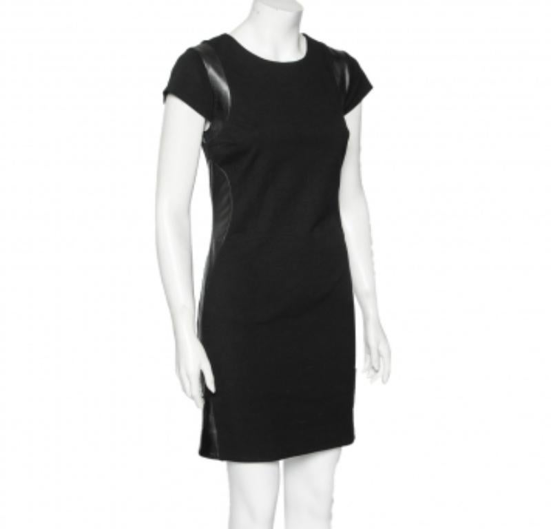 Diane von Furstenberg Vestido de manga corta de piel de melé de punto negro M Negro en venta
