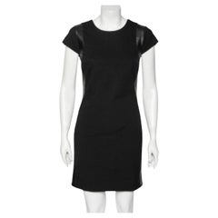 Diane von Furstenberg Black Knit Pele Leather Short Sleeve Dress M