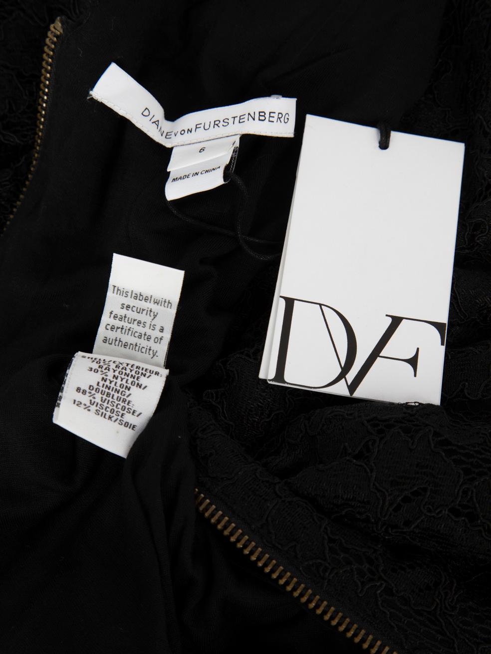 Women's Diane Von Furstenberg Black Lace Bodycon Dress Size M