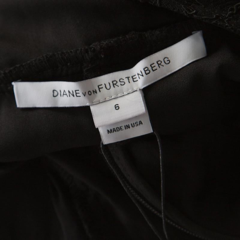Diane Von Furstenberg Black Lace Open Back Evangelina Gown M 1