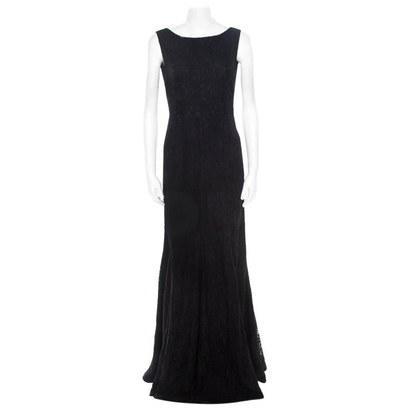 Diane Von Furstenberg Black Lace Open Back Evangelina Gown M