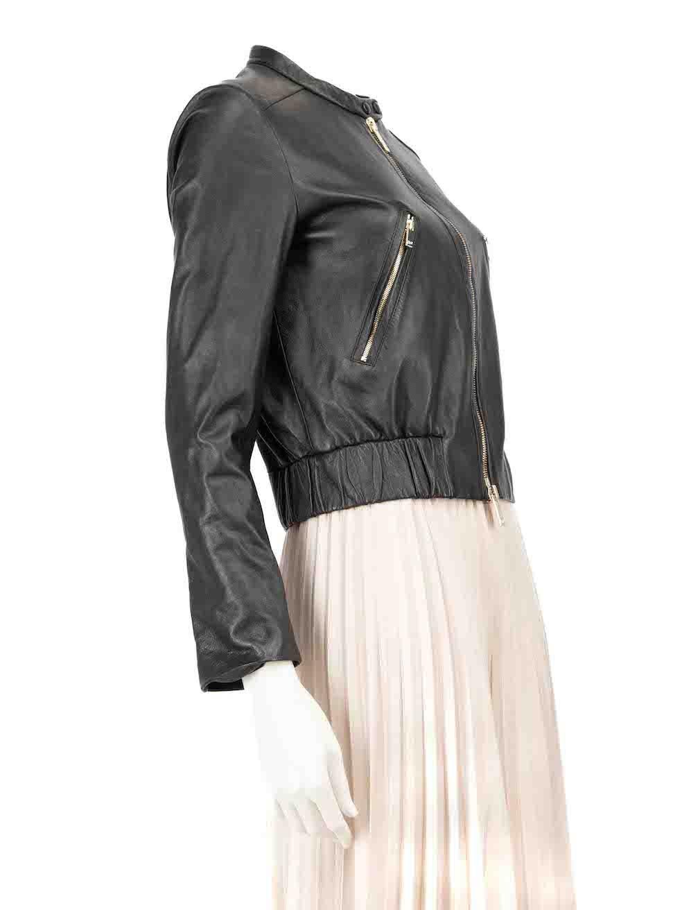 CONDITION is Very good. Minimal wear to jacket is evident. Minimal discolouration to the brand label. Minimal pilling to the lining of right underarm on this used Diane Von Furstenberg designer resale item.
 
 
 
 Details
 
 
 Black
 
 Leather
 
