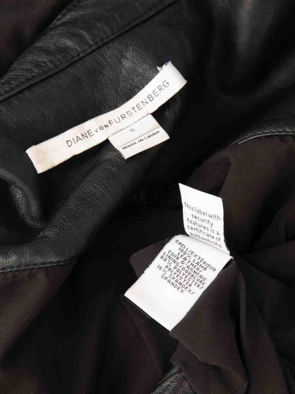 Diane Von Furstenberg Black Leather Short Biker Jacket Size S 2