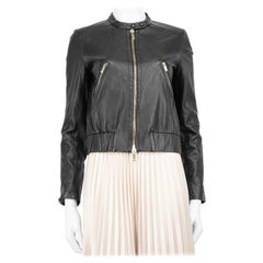 Diane Von Furstenberg Black Leather Short Biker Jacket Size S