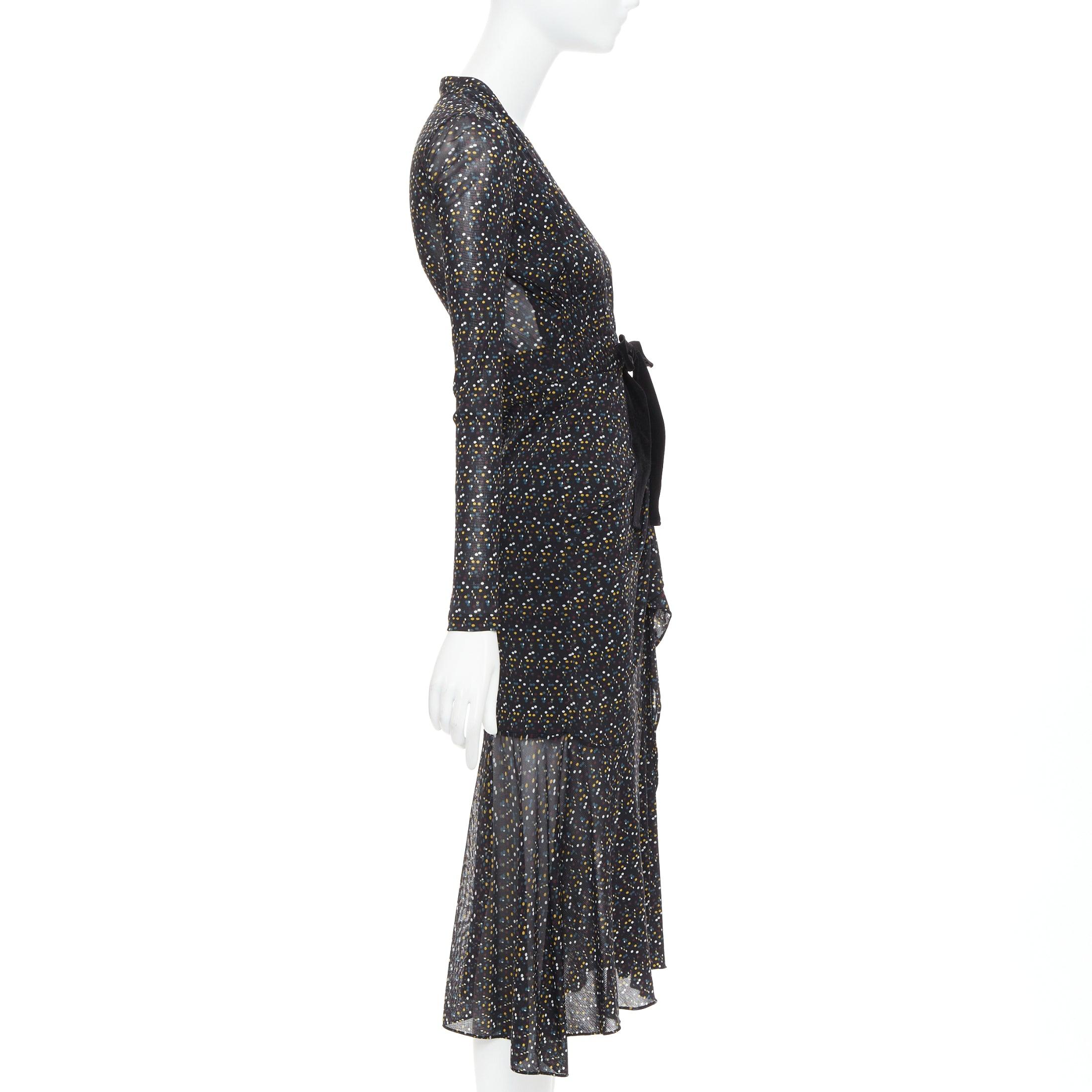 DIANE VON FURSTENBERG black multicolour polka dot bow wrap dress S In Excellent Condition For Sale In Hong Kong, NT