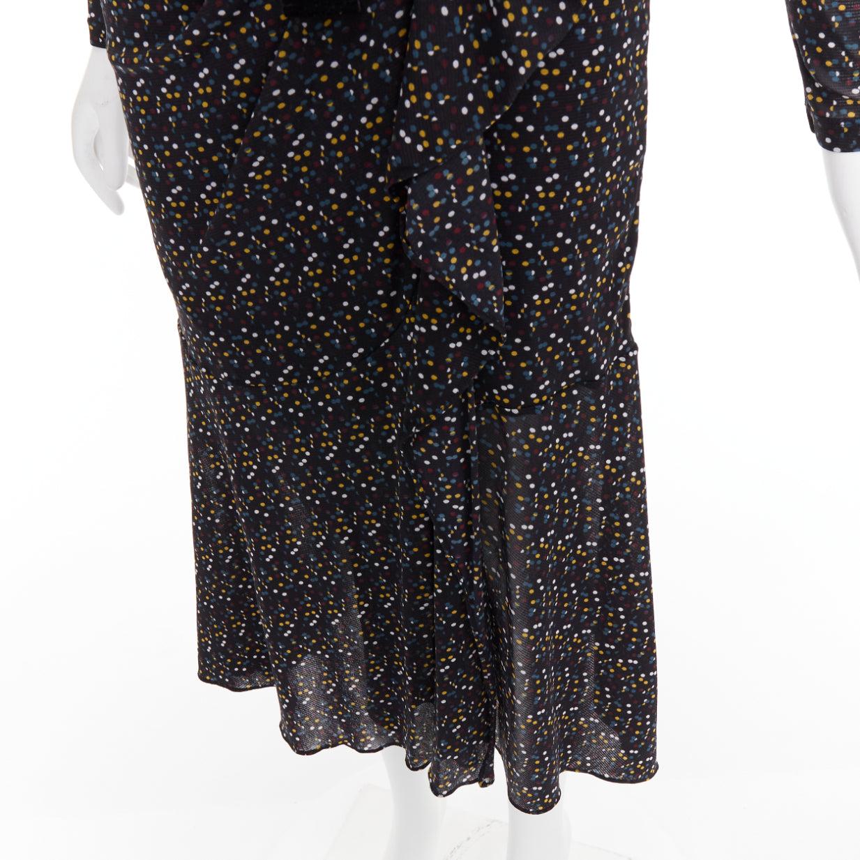 DIANE VON FURSTENBERG black multicolour polka dot bow wrap dress S For Sale 2