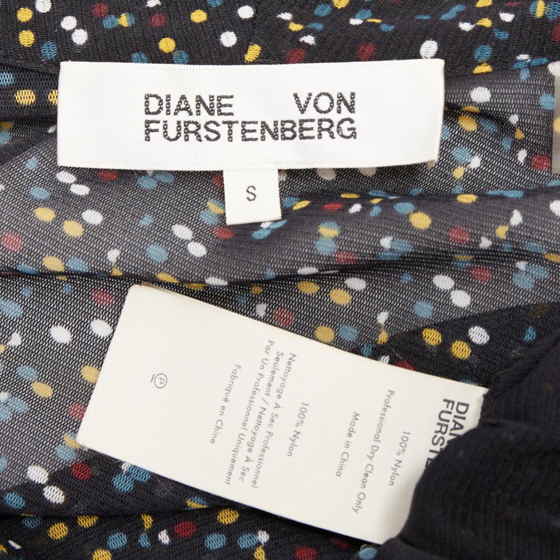 DIANE VON FURSTENBERG black multicolour polka dot bow wrap dress S For Sale 3