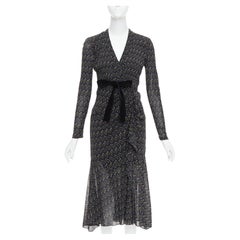 DIANE VON FURSTENBERG black multicolour polka dot bow wrap dress S